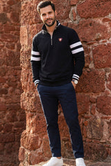 Black Mock Neck Zipper Sweatshirt for Men