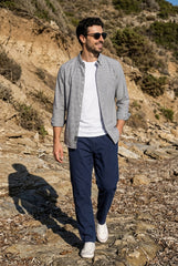 Navy & White Striped Shirt for Men