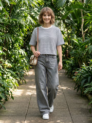Black & White Thin Striped Crop T-Shirt for Women