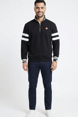 Black Mock Neck Zipper Sweatshirt for Men