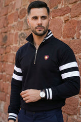Black Mock Neck Zipper Sweatshirt for Men