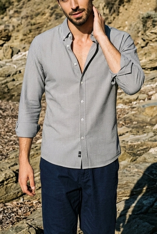 Navy & White Striped Shirt for Men