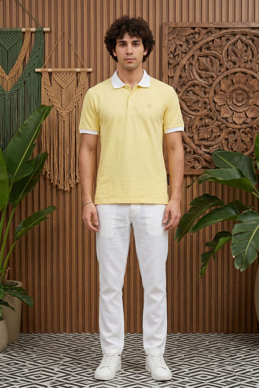 Yellow Solid Polo T-Shirt for Men