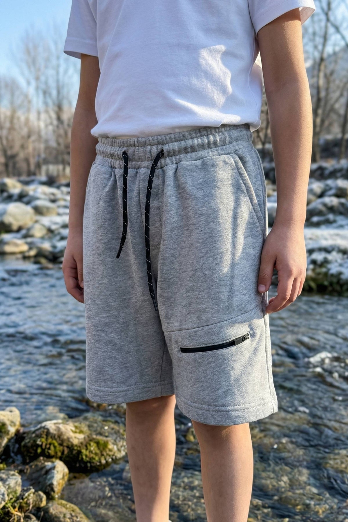 Grey Melange Terry Shorts for Kids