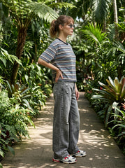 Multi-Colour Striped Crop T-Shirt for Women