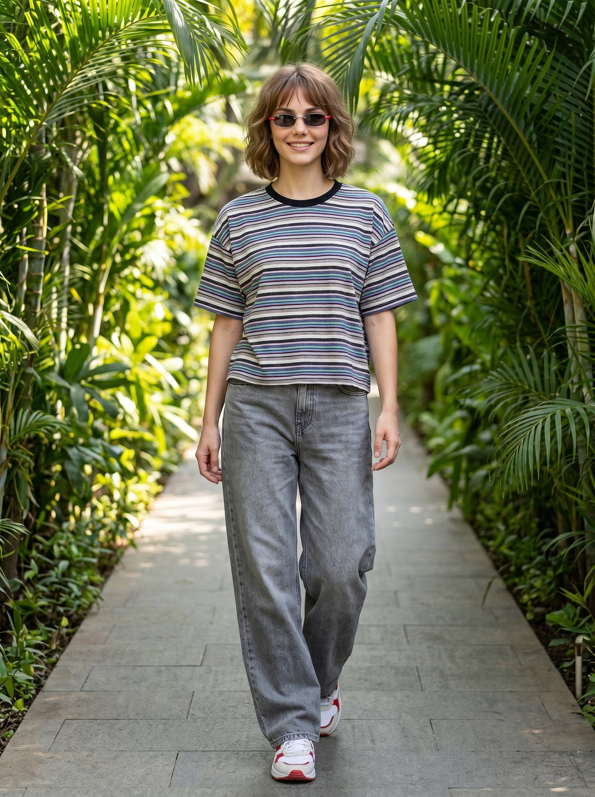 Multi-Colour Striped Crop T-Shirt for Women