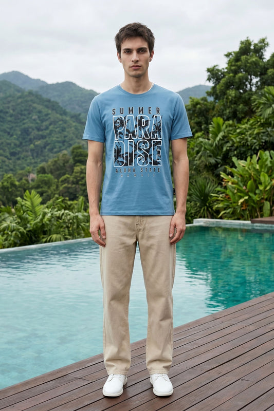Blue Chest Printed T-Shirt for Men