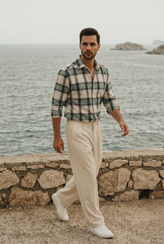 Navy Blue Multi Plaid Check Shirt for Men