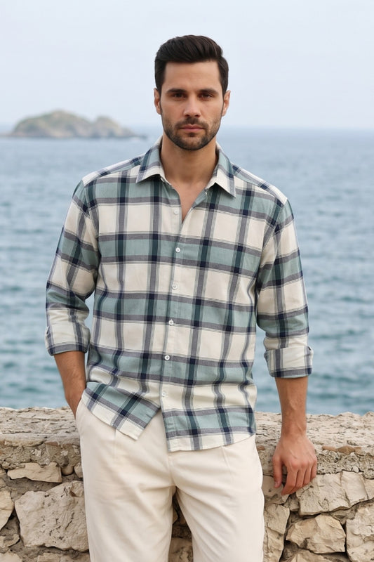 Navy Blue Multi Plaid Check Shirt for Men