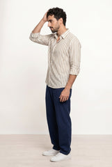 Camel & White Striped Shirt for Men