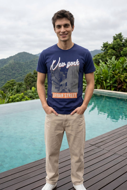 Navy Chest Printed T-Shirt for Men