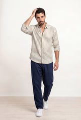 Camel & White Striped Shirt for Men