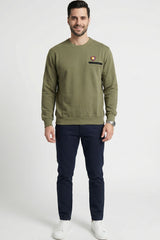 Army Green Crew Neck Sweatshirt for Men
