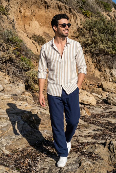 Camel & White Striped Shirt for Men
