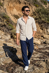 Camel & White Striped Shirt for Men
