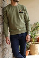 Army Green Crew Neck Sweatshirt for Men