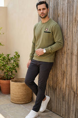 Army Green Crew Neck Sweatshirt for Men