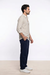Camel & White Striped Shirt for Men