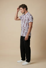 Maroon & Ecru Printed Short Sleeve Shirt for Men