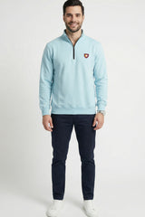 Light Blue Mock Neck Zipper Sweatshirt for Men