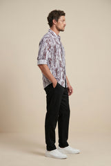 Maroon & Ecru Printed Short Sleeve Shirt for Men