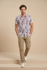 Maroon & Ecru Printed Short Sleeve Shirt for Men