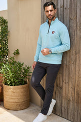 Light Blue Mock Neck Zipper Sweatshirt for Men