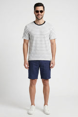 Grey & White Striped T-Shirt for Men