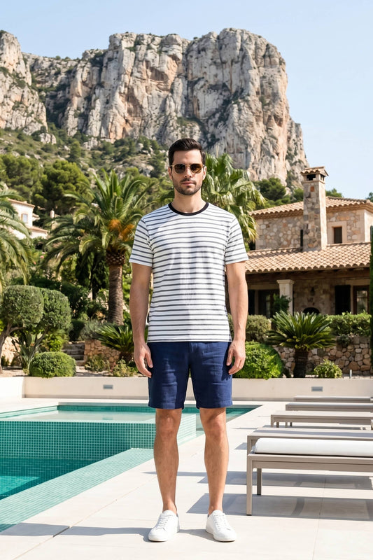 Grey & White Striped T-Shirt for Men