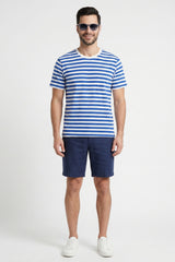 Royal Blue & White Striped T-Shirt for Men