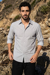 Dark Blue & White Striped Shirt for Men