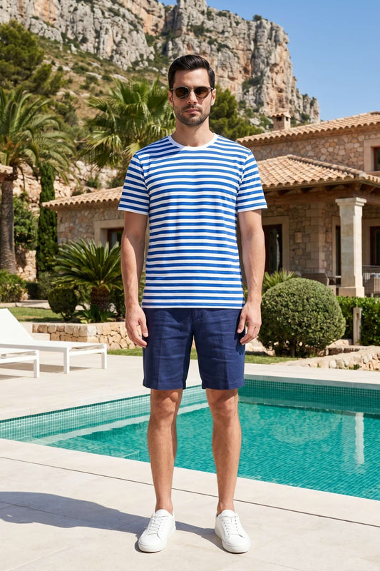 Royal Blue & White Striped T-Shirt for Men