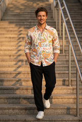 Orange Paisley Printed Shirt for Men