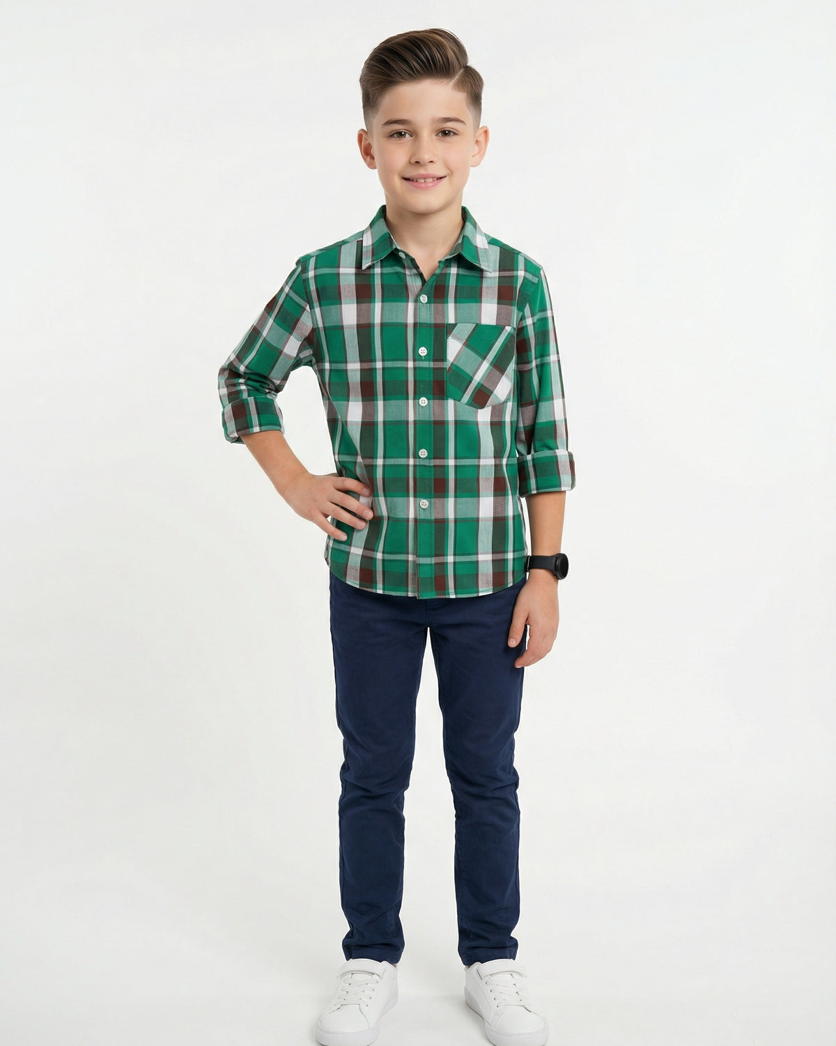 Green Multi Check Shirt for Kids