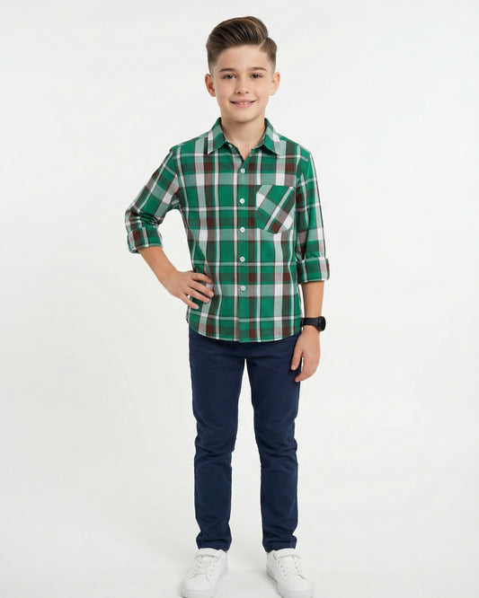 Green Multi Check Shirt for Kids