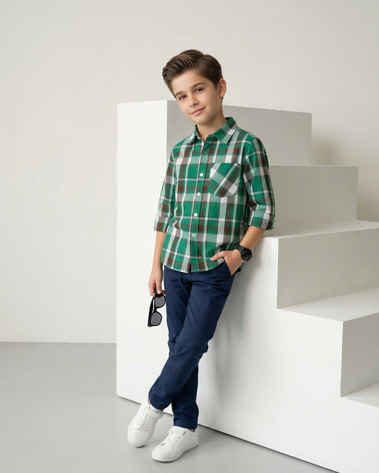 Green Multi Check Shirt for Kids