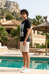 Black Chest Printed T-Shirt for Men