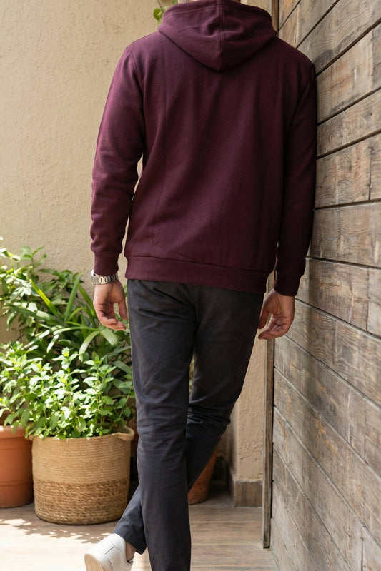Maroon Printed Hoodie for Men