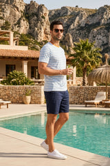 Sky Blue & White Striped T-Shirt for Men