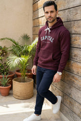 Maroon Printed Hoodie for Men