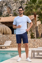 Sky Blue & White Striped T-Shirt for Men