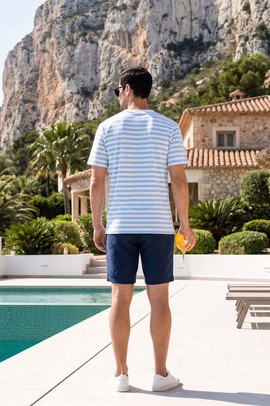 Sky Blue & White Striped T-Shirt for Men