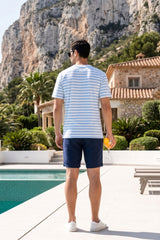 Sky Blue & White Striped T-Shirt for Men