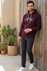Maroon Printed Hoodie for Men
