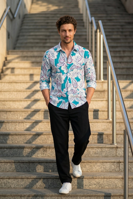Light Green Paisley Printed shirt for Men