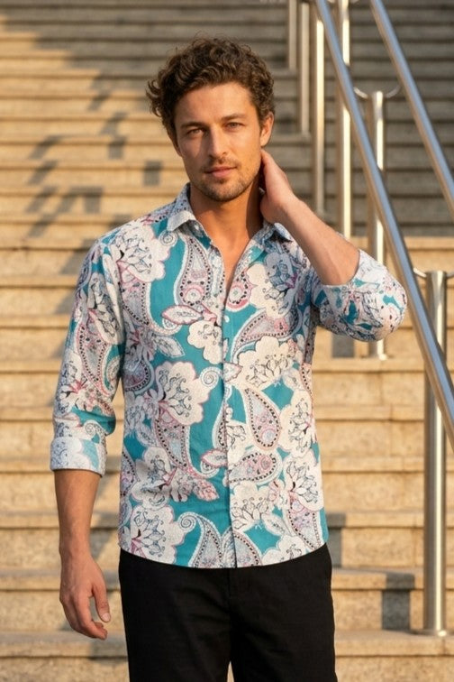 Light Green Paisley Printed shirt for Men