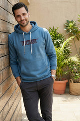 Blue Printed Hoodie for Men