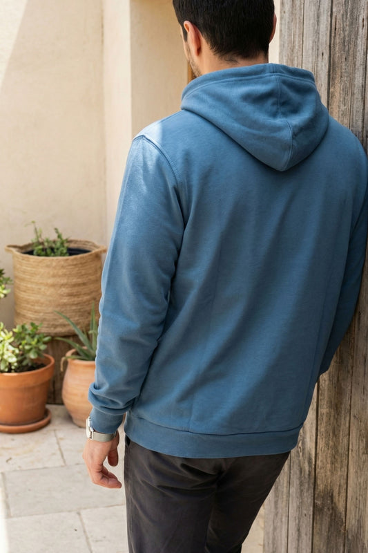 Blue Printed Hoodie for Men