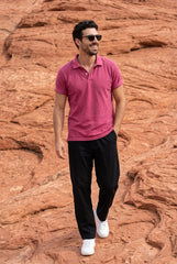 Bright Red Acid Washed Polo T-shirt for Men