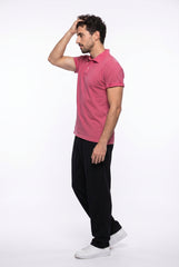 Bright Red Acid Washed Polo T-shirt for Men